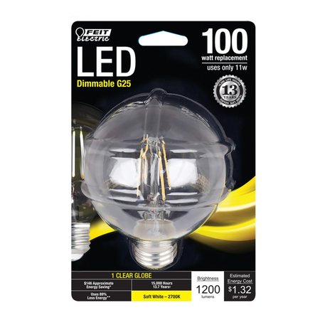 FEIT ELECTRIC G25 E26 (Medium) Filament LED Bulb Soft White 100 W BPG25100927CAFI